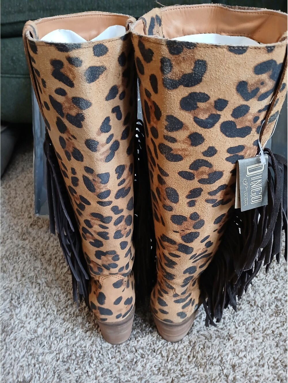 Dingo Women's Twister Leopard Print Fringe Boots Size 8M - Picture 2 of 6